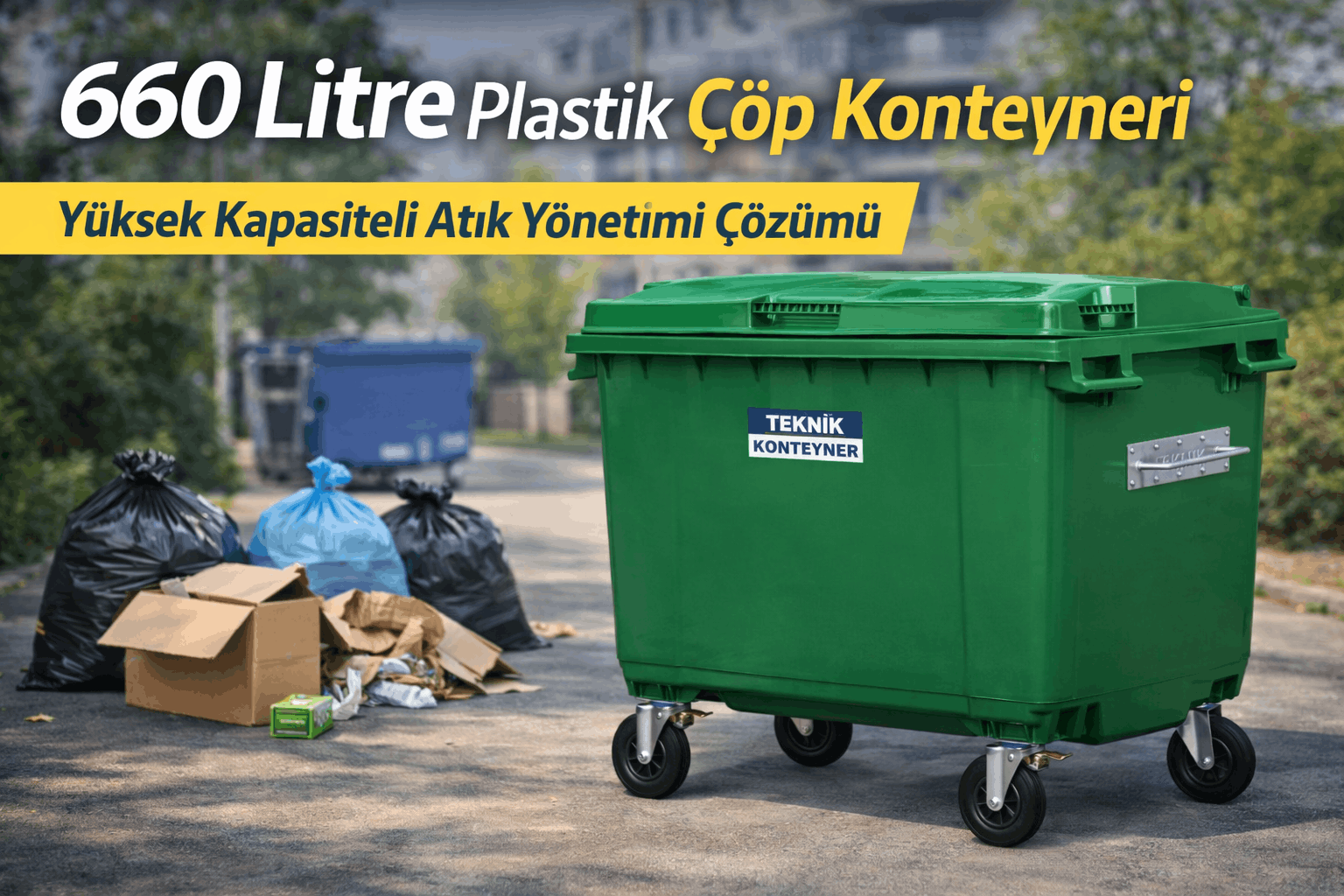 660 Litre Plastik Çöp Konteyneri ile Yüksek Kapasiteli ve Hijyenik Atık Yönetimi